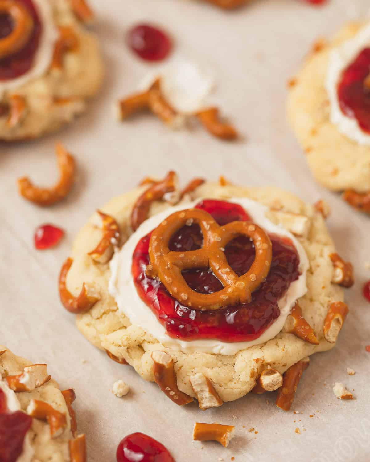 Crumbl Strawberry Pretzel Pie Cookies - Elle Makes Dessert