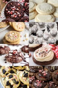 A collage image of different peppermint cookies.
