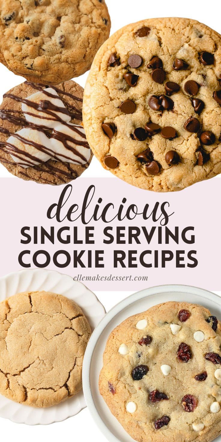A variety of single cookies with the words, "Delicious Single Serving Cookie Recipes."