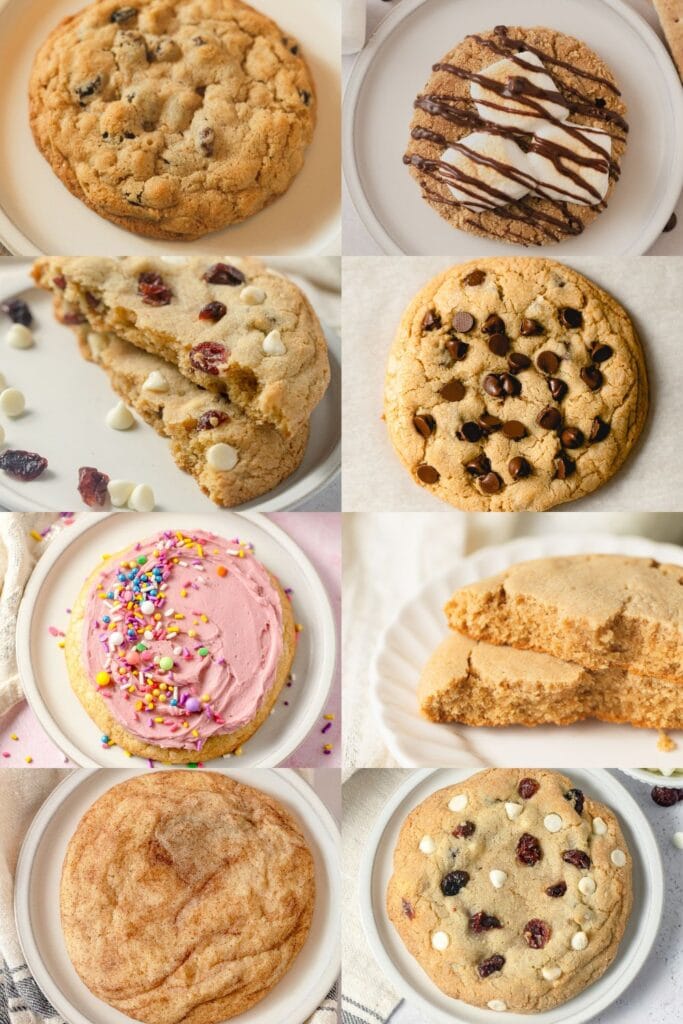 A collage of a variety of single serving cookies.