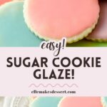 Colorful glazed round sugar cookies with the words, "Easy! Sugar Cookie Glaze!".