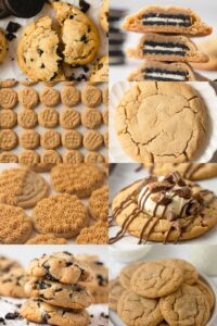 Eight photos of various peanut butter cookies.